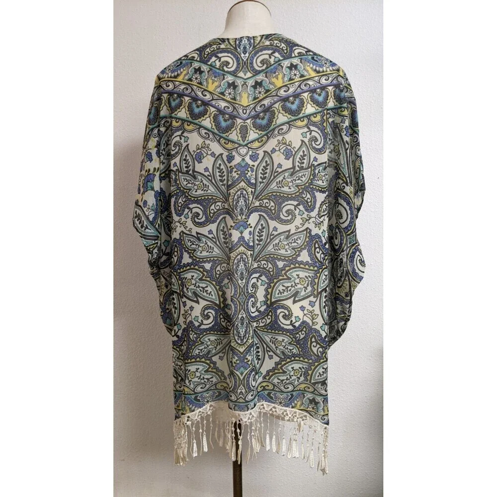 Women's BECCA By Rebecca Virtue Floral Print Crochet Trim Swim Cover M/L - Picture 4 of 8